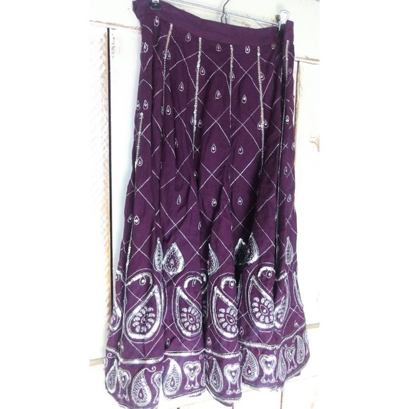 90s vintage purple silver sequin paisley circle skirt - Picture 3 of 4
